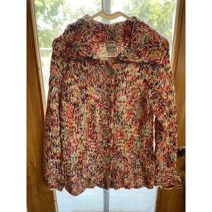 Chico's Multicolor Knit Button Front Cardigan Sweater Shawl‎ Collar Size 1